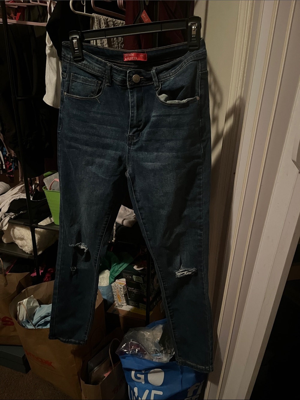 Arizona Jean Company Dark Blue Distressed Ankle Jeans